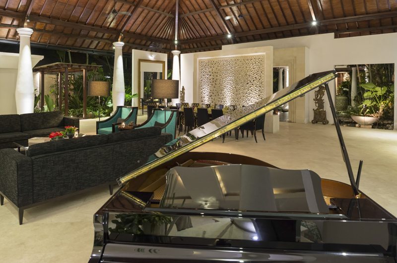 Uma Wana Prasta Living Area with Piano, Canggu | 7 Bedroom Villas Bali