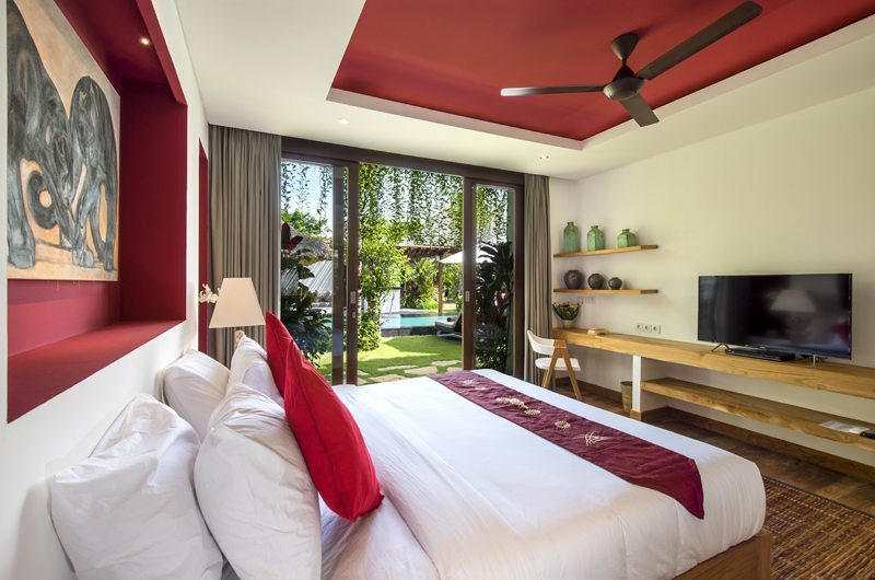 Villa Anam Bedroom with TV and Pool View, Seminyak | 7 Bedroom Villas Bali